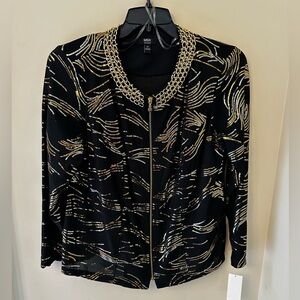 Dressy jacket by MSM Women, NWT, size 1x, black with gold & silver accents.